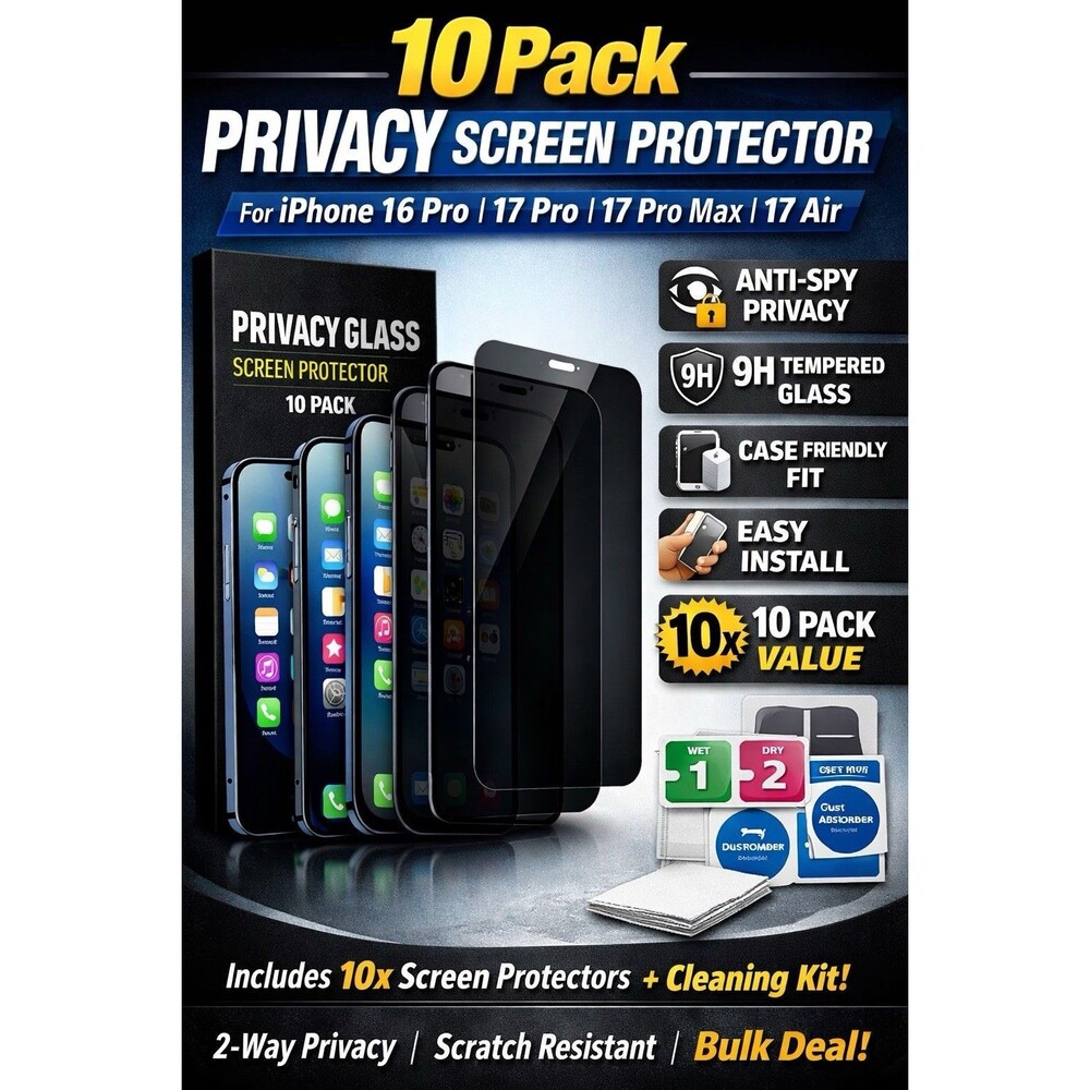 10Pack Privacy Screen Protector for iPhone 16 Pro / 17 Pro / 17 Pro Max / 17 Air